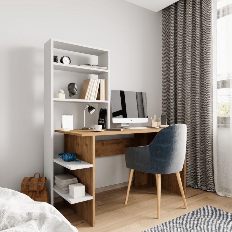 Study Desk & Bookshelf Aden - Oak, White Oak
White
