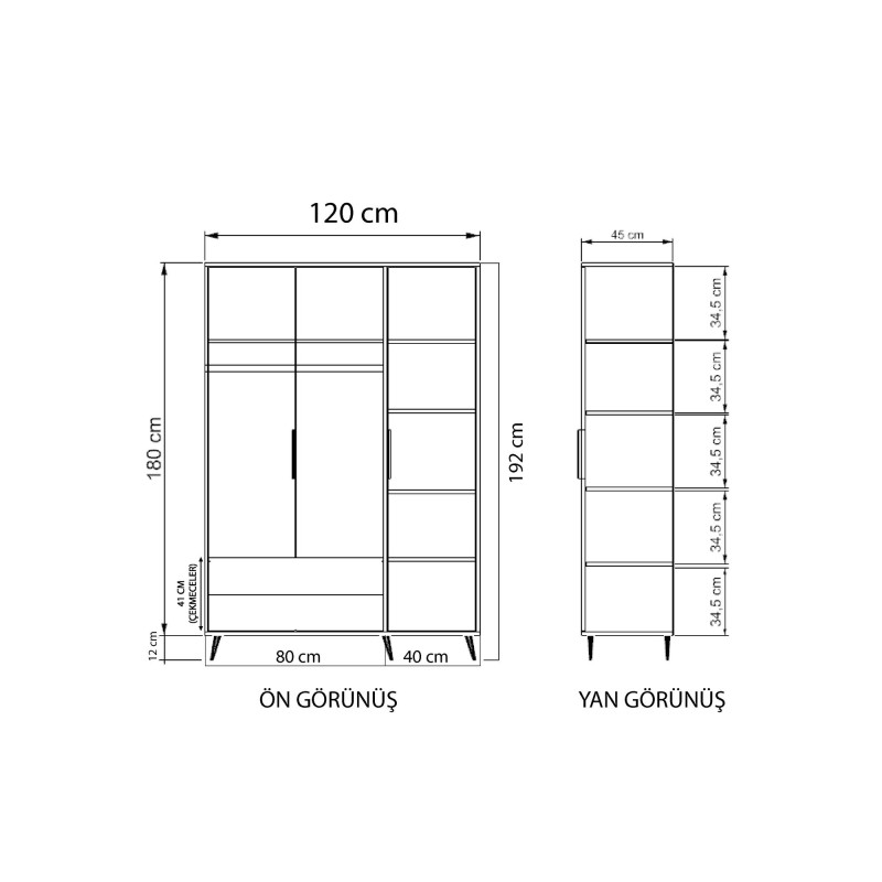 Wardrobe Aden Drawers 120 - Oak, White Oak
White