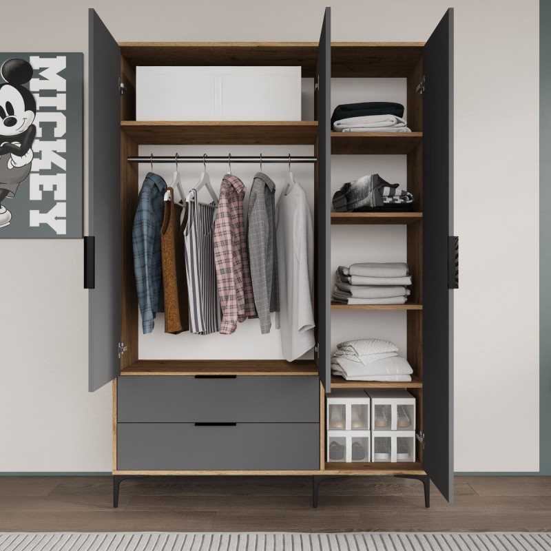 Wardrobe Aden Drawers 120 - Oak, Anthracite Oak
Anthracite