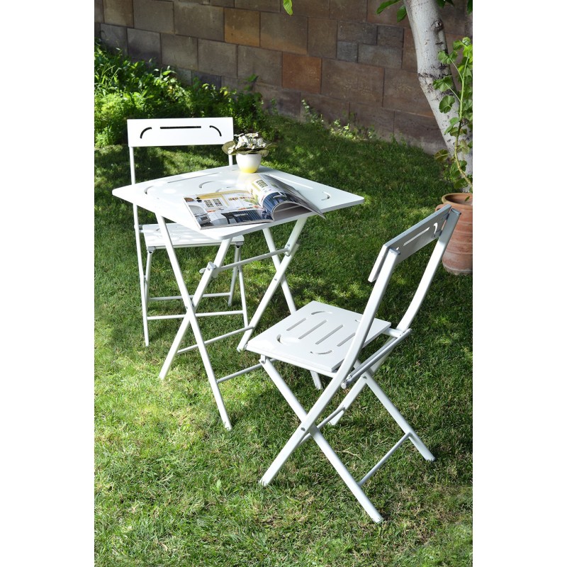 Garden Table & Chairs Set (3 Pieces) Bistro Set 2 White