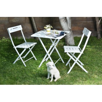 Garden Table & Chairs Set (3 Pieces) Bistro Set 2 White