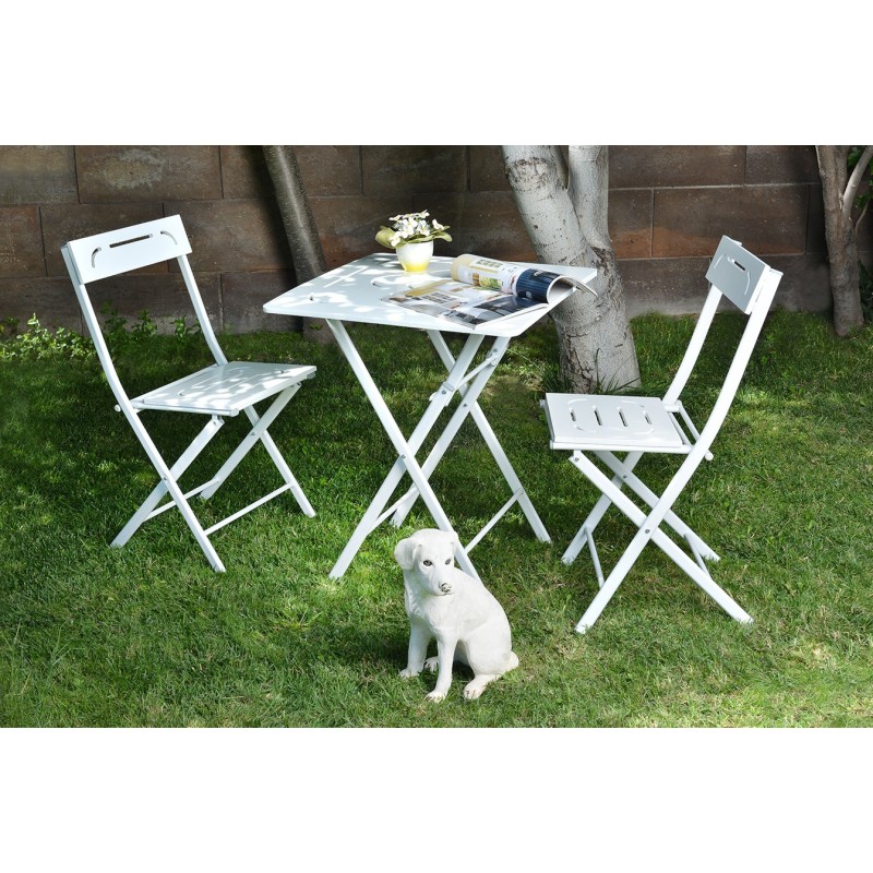 Garden Table & Chairs Set (3 Pieces) Bistro Set 2 White