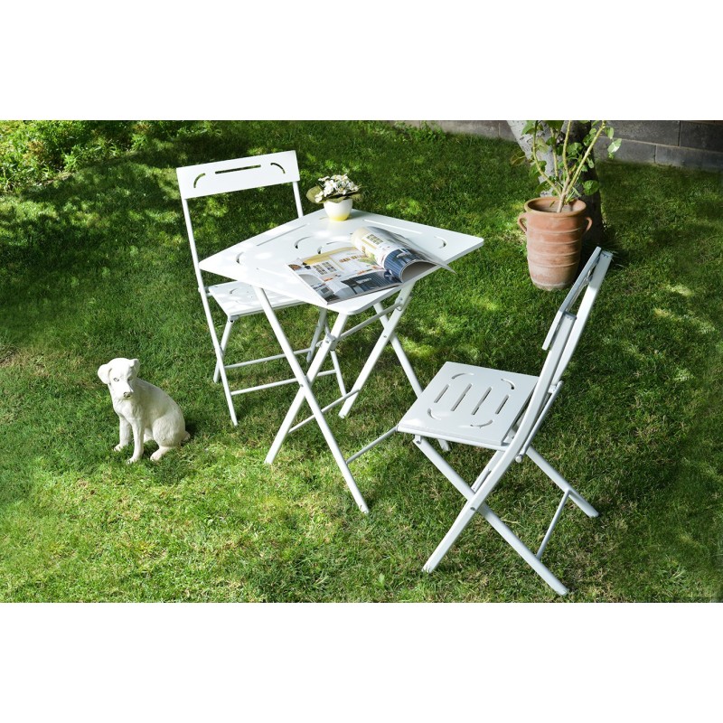 Garden Table & Chairs Set (3 Pieces) Bistro Set 2 White
