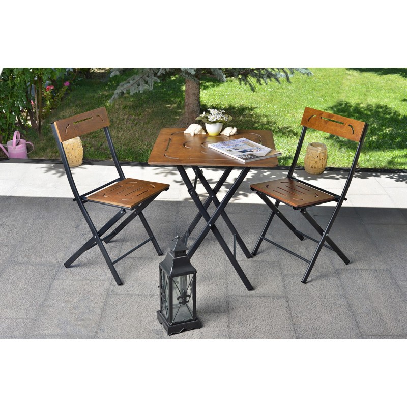 Garden Table & Chairs Set (3 Pieces) Bistro Set 3 Walnut
Black