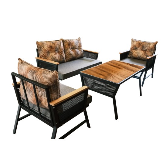 Garden Lounge Set Mers - Black (1+1+2) Black
Wooden
Grey