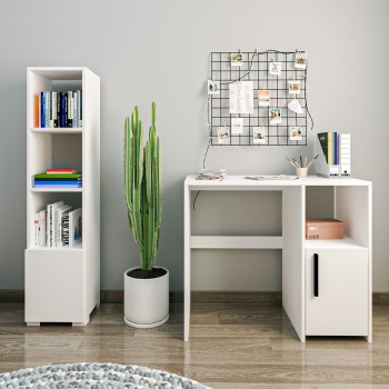 Study Desk & Bookshelf Kuzey Set - White White
