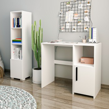 Study Desk & Bookshelf Kuzey Set - White White