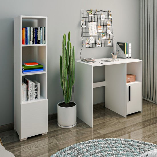 Study Desk & Bookshelf Kuzey Set - White White