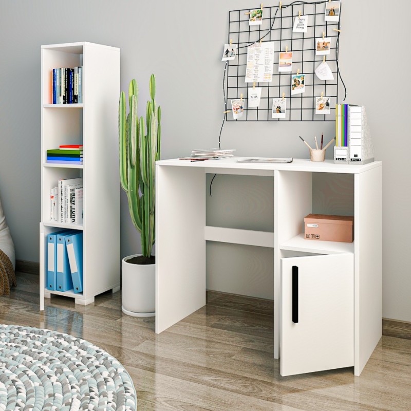 Study Desk & Bookshelf Kuzey Set - White White
