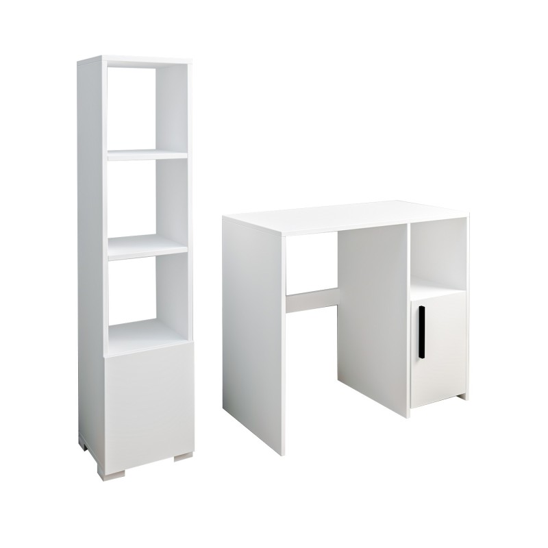 Study Desk & Bookshelf Kuzey Set - White White