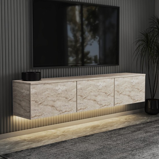 TV Stand Neon Illuminated - Travertine Travertine TV Stand Neon Illuminated - Travertine Travertine