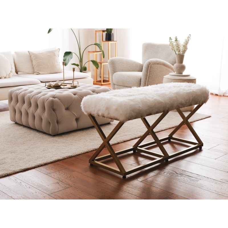 Atelier del Sofa Bench Capraz Pelush - Gold, White Gold
White