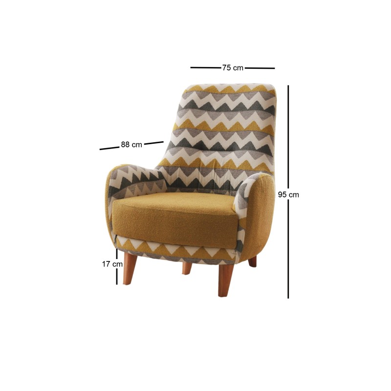 Πολυθρόνα - Zikzak - Χρώμα Multicolor Κίτρινο - 88x75x95εκ