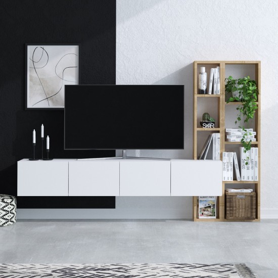Σύνθεση Τηλεόρασης -  Pana - Χρώμα Δρυς Λευκό - 182x32x25εκ