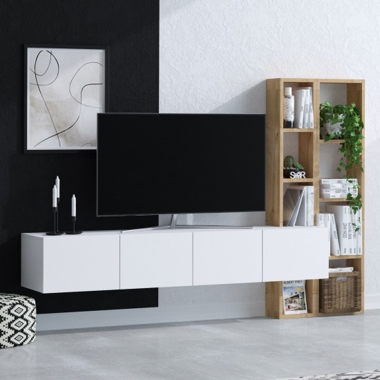 Σύνθεση Τηλεόρασης -  Pana - Χρώμα Δρυς Λευκό - 182x32x25εκ