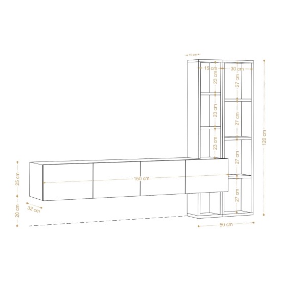 Σύνθεση Τηλεόρασης -  Pana - Χρώμα Δρυς Λευκό - 182x32x25εκ