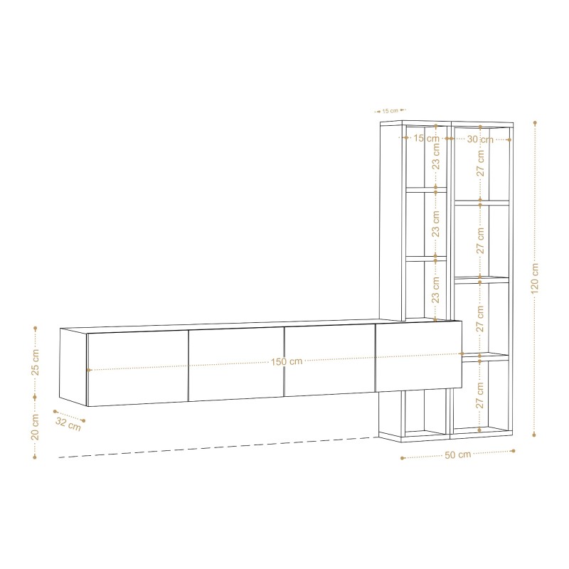 Σύνθεση Τηλεόρασης -  Pana - Χρώμα Δρυς Λευκό - 182x32x25εκ