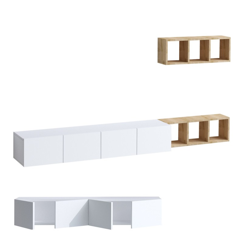 Σύνθεση Τηλεόρασης - Pıa - Χρώμα Λευκό Δρυς - 215x32x25εκ