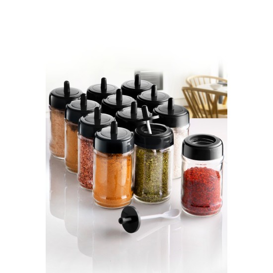 Hermia Spice Jar Set (12 Pieces) 12 - li - aydo - baharatlik Black
