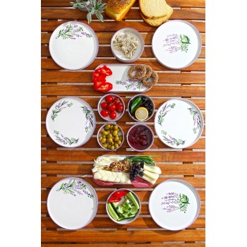 Σετ Πιάτα (14 Τεμάχια) - Lavanta - Χρώμα Λευκό Μωβ Πράσινο