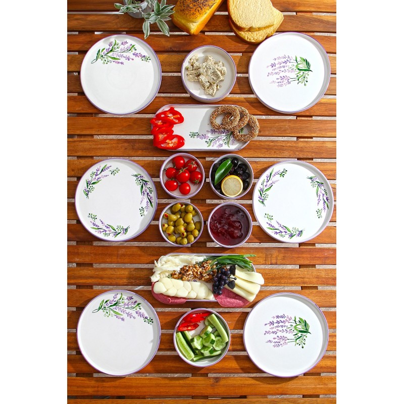 Σετ Πιάτα (14 Τεμάχια) - Lavanta - Χρώμα Λευκό Μωβ Πράσινο