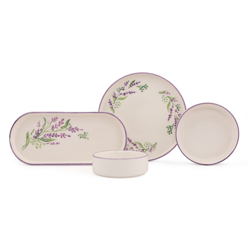 Σετ Πιάτα (14 Τεμάχια) - Lavanta - Χρώμα Λευκό Μωβ Πράσινο