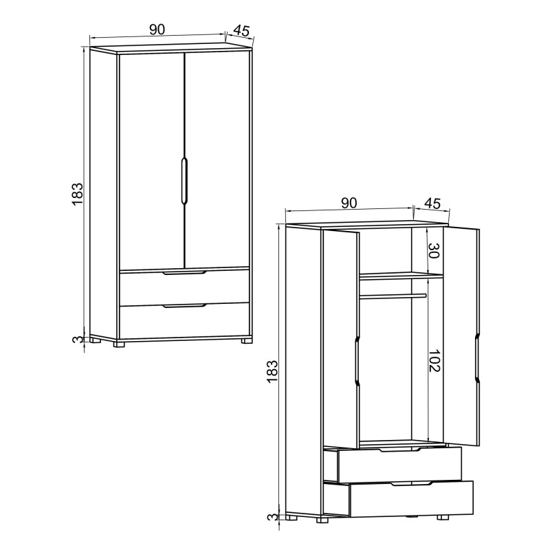 Wardrobe Flora 90 - Sapphire Oak, Anthracite Sapphire Oak
Anthracite