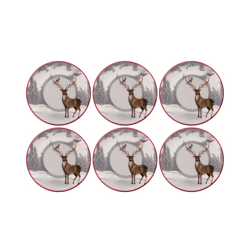 Dessert Plate Set (6 Pieces) Deer Winter Multicolor