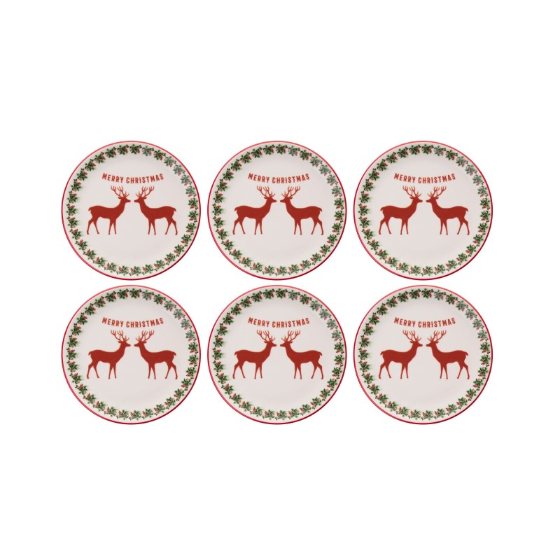 Dessert Plate Set (6 Pieces) Two Deers Multicolor