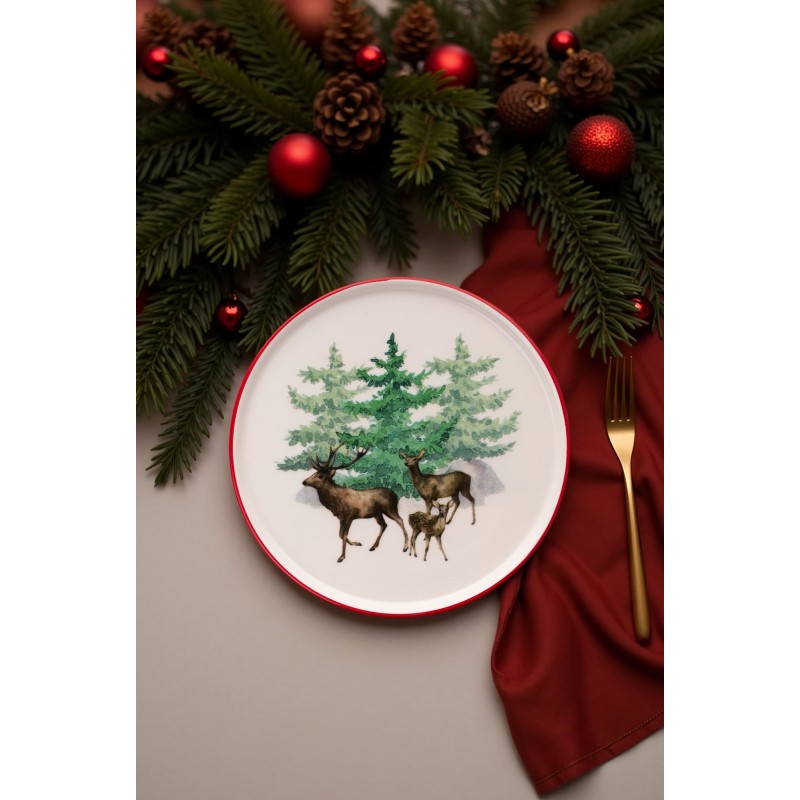 Service Plate Set (6 Pieces) Deer Pastoral Multicolor