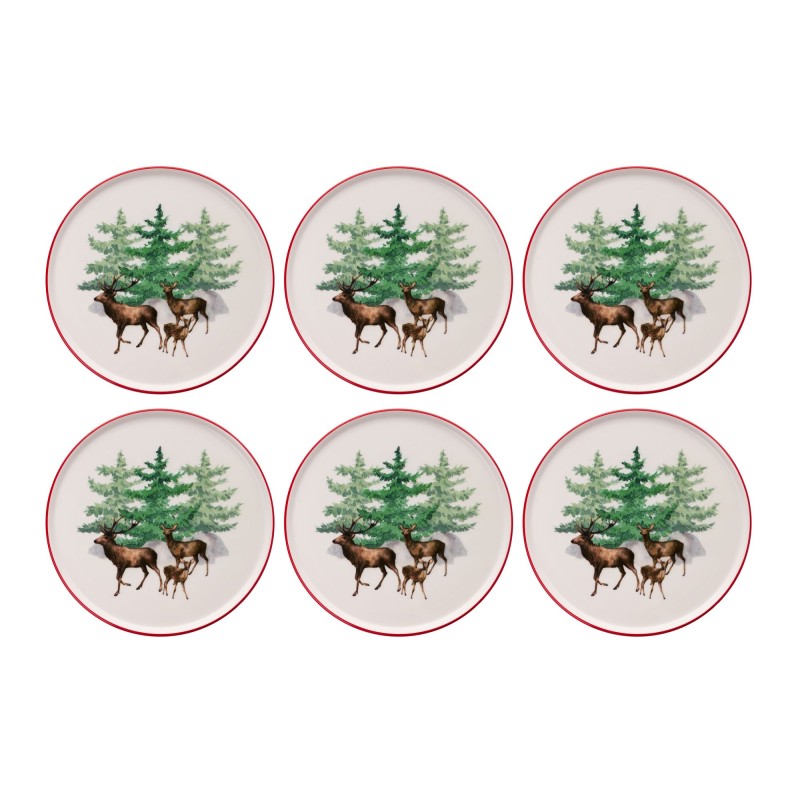 Service Plate Set (6 Pieces) Deer Pastoral Multicolor