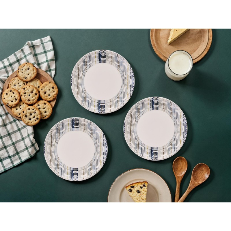 Dessert Plate Set (6 Pieces) Grey Lines Grey
White