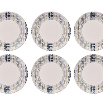 Dessert Plate Set (6 Pieces) Grey Lines Grey
White