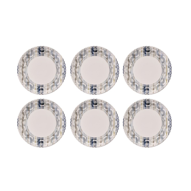 Dessert Plate Set (6 Pieces) Grey Lines Grey
White