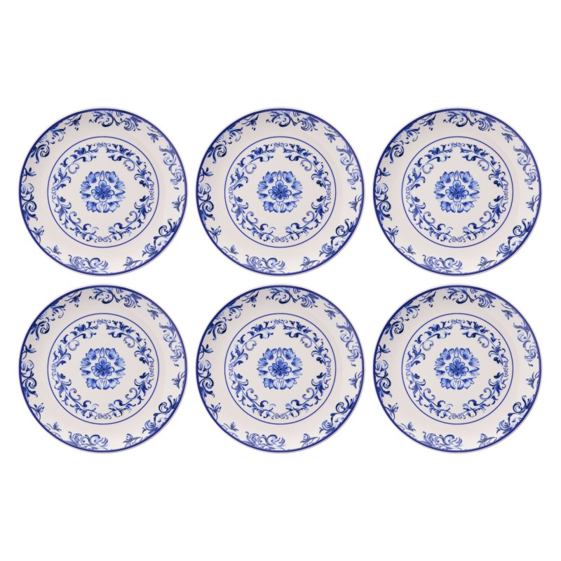Service Plate Set (6 Pieces) Blue Flower Blue
White