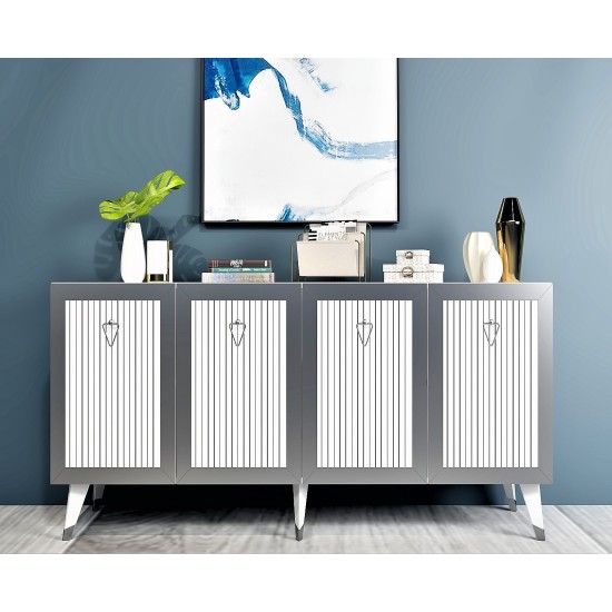 Μπουφές Bare - Χρώμα Λευκό & Ασημί - 150x80x40εκ Μπουφές Bare - Χρώμα Λευκό & Ασημί - 150x80x40εκ