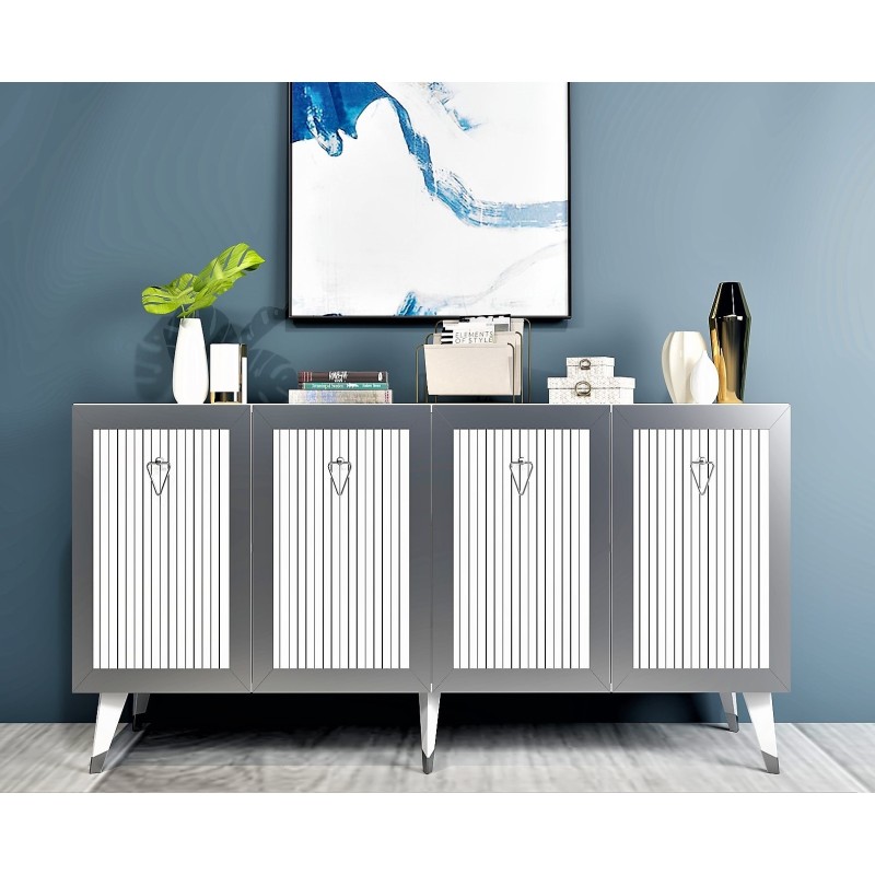 Μπουφές Bare - Χρώμα Λευκό & Ασημί - 150x80x40εκ