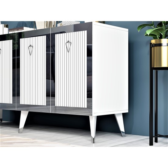 Μπουφές Bare - Χρώμα Λευκό & Ασημί - 150x80x40εκ Μπουφές Bare - Χρώμα Λευκό & Ασημί - 150x80x40εκ