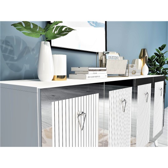 Μπουφές Bare - Χρώμα Λευκό & Ασημί - 150x80x40εκ Μπουφές Bare - Χρώμα Λευκό & Ασημί - 150x80x40εκ