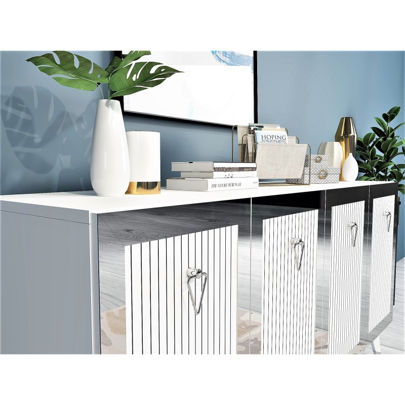 Μπουφές Bare - Χρώμα Λευκό & Ασημί - 150x80x40εκ