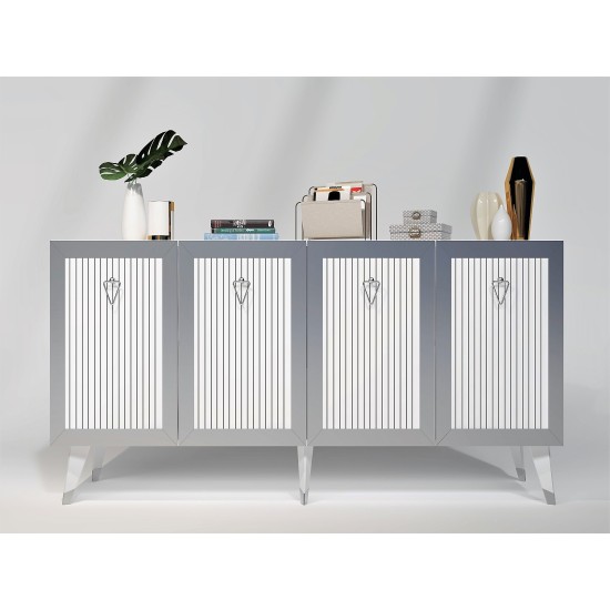 Μπουφές Bare - Χρώμα Λευκό & Ασημί - 150x80x40εκ Μπουφές Bare - Χρώμα Λευκό & Ασημί - 150x80x40εκ