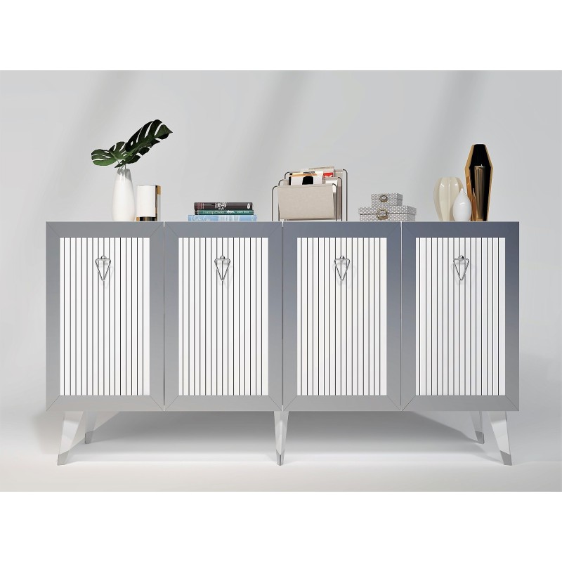 Μπουφές Bare - Χρώμα Λευκό & Ασημί - 150x80x40εκ