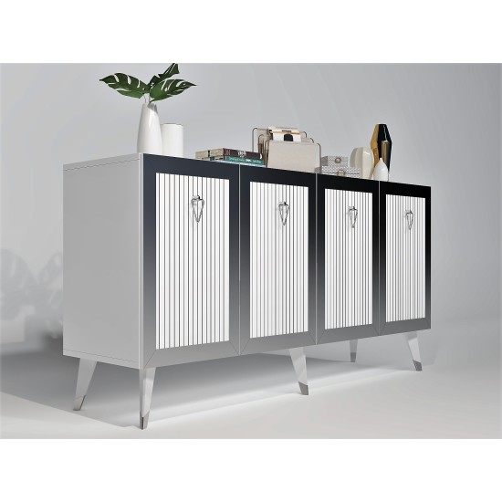 Μπουφές Bare - Χρώμα Λευκό & Ασημί - 150x80x40εκ Μπουφές Bare - Χρώμα Λευκό & Ασημί - 150x80x40εκ