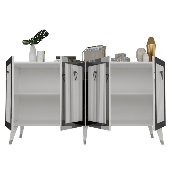 Μπουφές Bare - Χρώμα Λευκό & Ασημί - 150x80x40εκ Μπουφές Bare - Χρώμα Λευκό & Ασημί - 150x80x40εκ