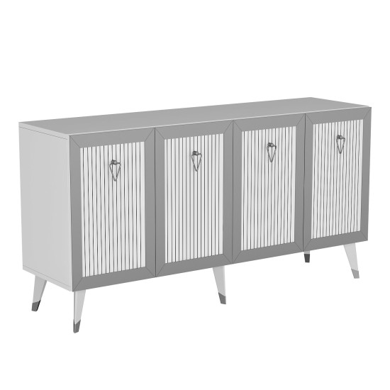 Μπουφές Bare - Χρώμα Λευκό & Ασημί - 150x80x40εκ Μπουφές Bare - Χρώμα Λευκό & Ασημί - 150x80x40εκ