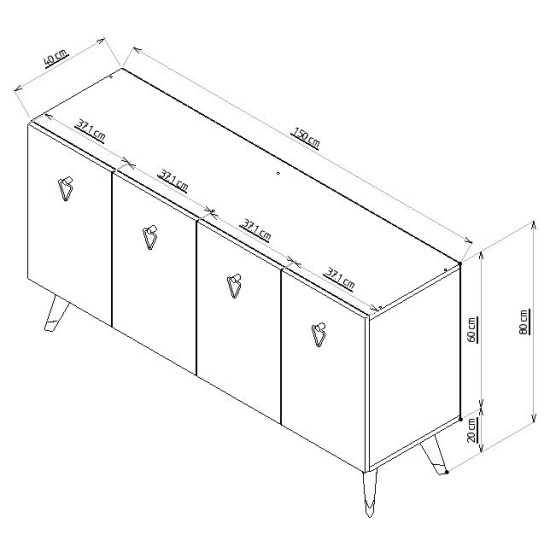 Μπουφές Bare - Χρώμα Λευκό & Ασημί - 150x80x40εκ Μπουφές Bare - Χρώμα Λευκό & Ασημί - 150x80x40εκ