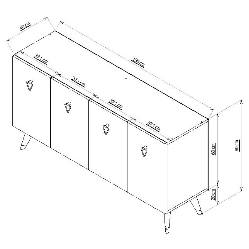 Μπουφές Bare - Χρώμα Λευκό & Ασημί - 150x80x40εκ