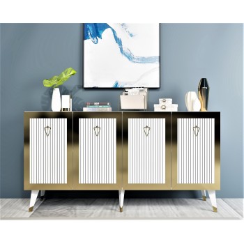 Μπουφές Bare - Χρώμα Λευκό Χρυσό - 150x80x40