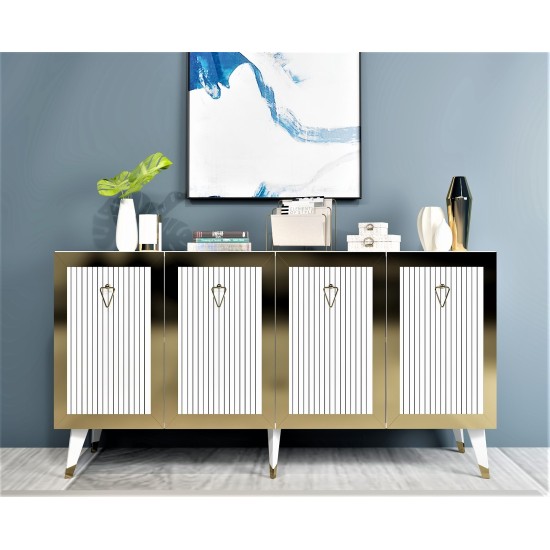 Μπουφές Bare - Χρώμα Λευκό Χρυσό - 150x80x40 Hanah Home Console Bare - White, Gold WhiteGold