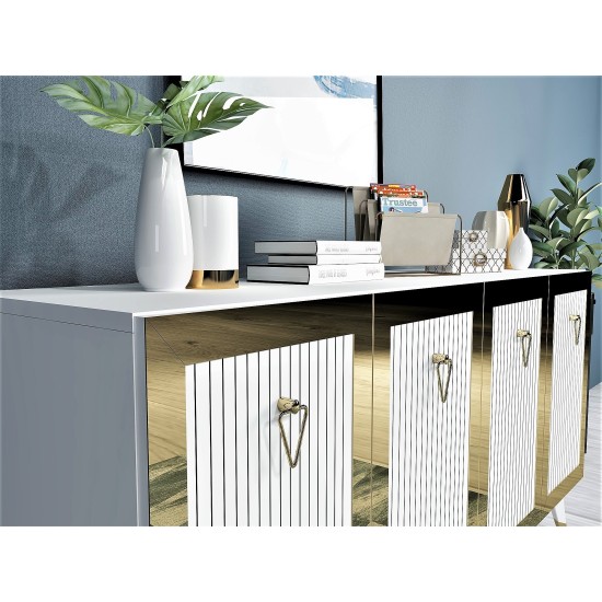 Μπουφές Bare - Χρώμα Λευκό Χρυσό - 150x80x40 Hanah Home Console Bare - White, Gold WhiteGold